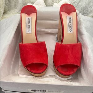 Jimmy Choo Dee Dee platforms. Red suede